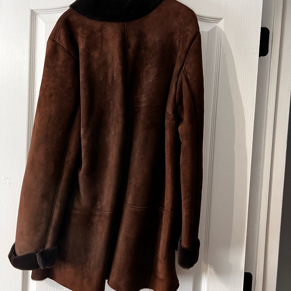 Brown leather shearling